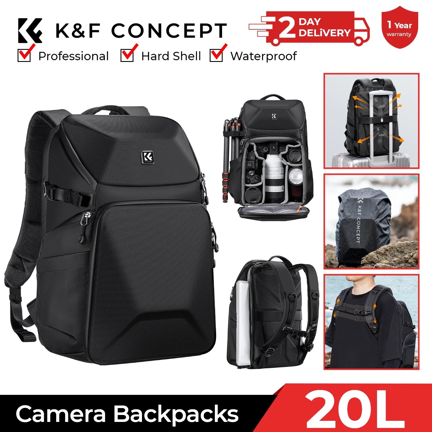 K&F CONCEPT 20L Camera Backpac - Photography Lighting Bag avis et prix